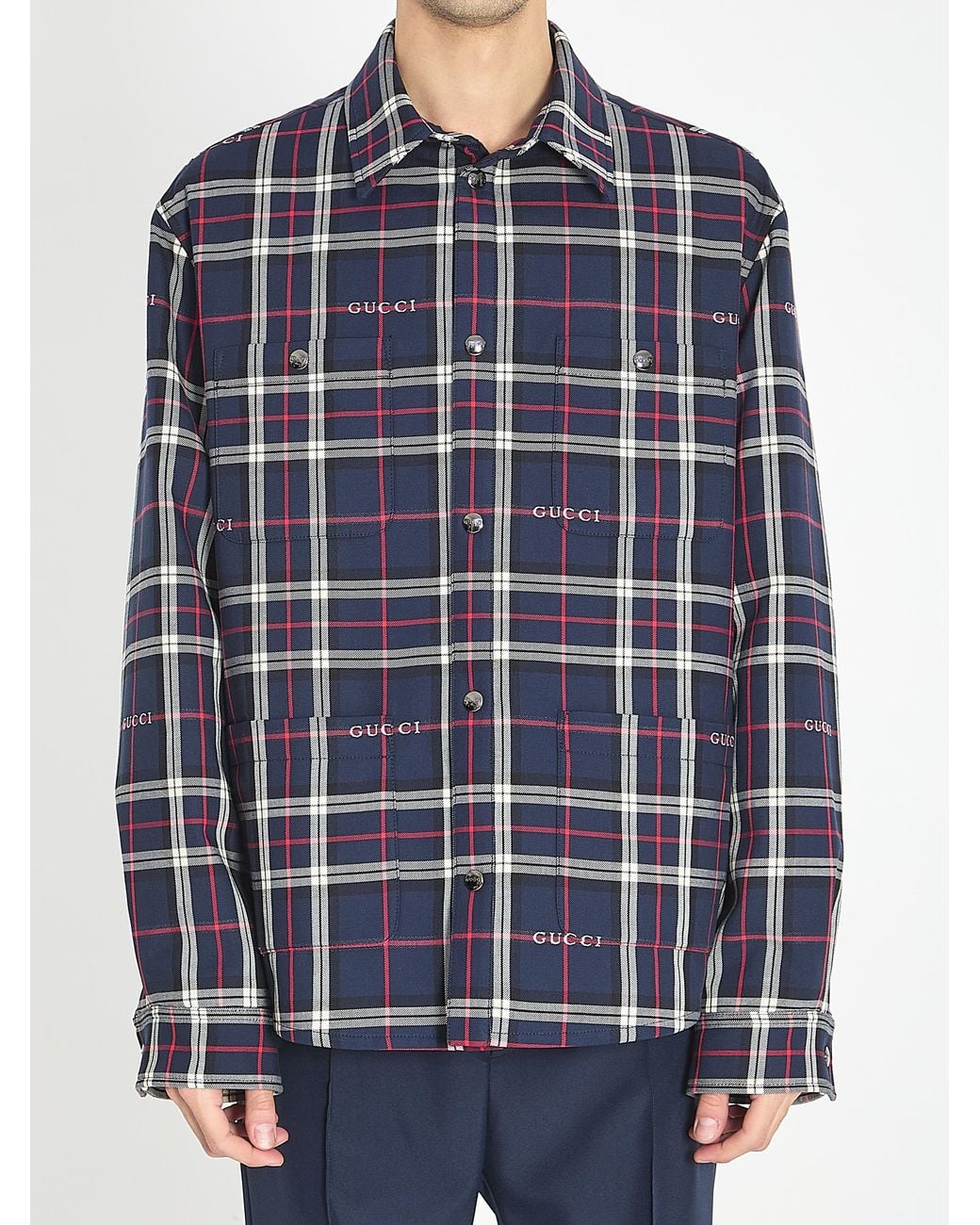 Gucci Blue Overshirt With Logo for men
