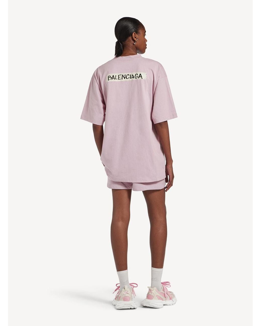 Balenciaga Pink T-Shirt Masking Tape Vestibilità Media