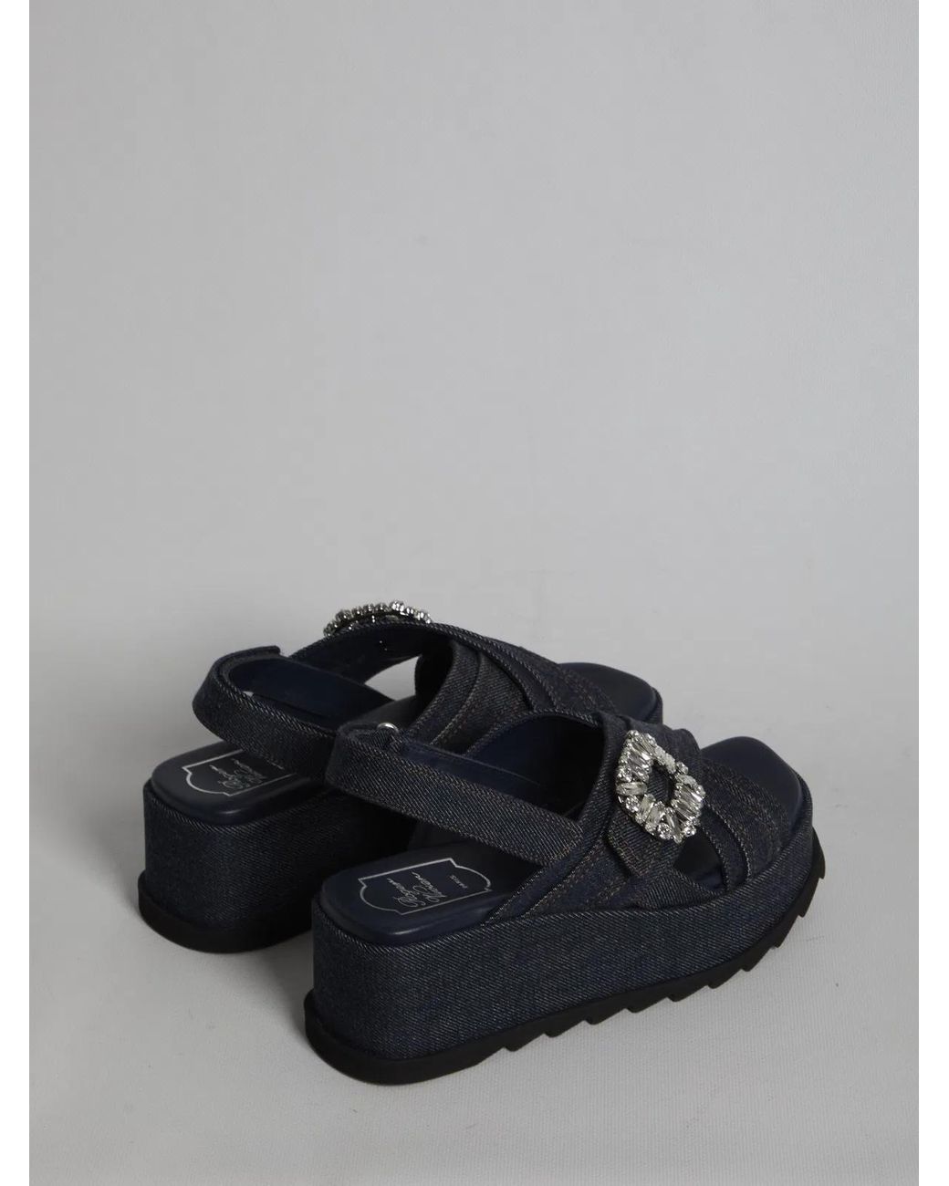 Roger Vivier Black Denim Wedge Sandals