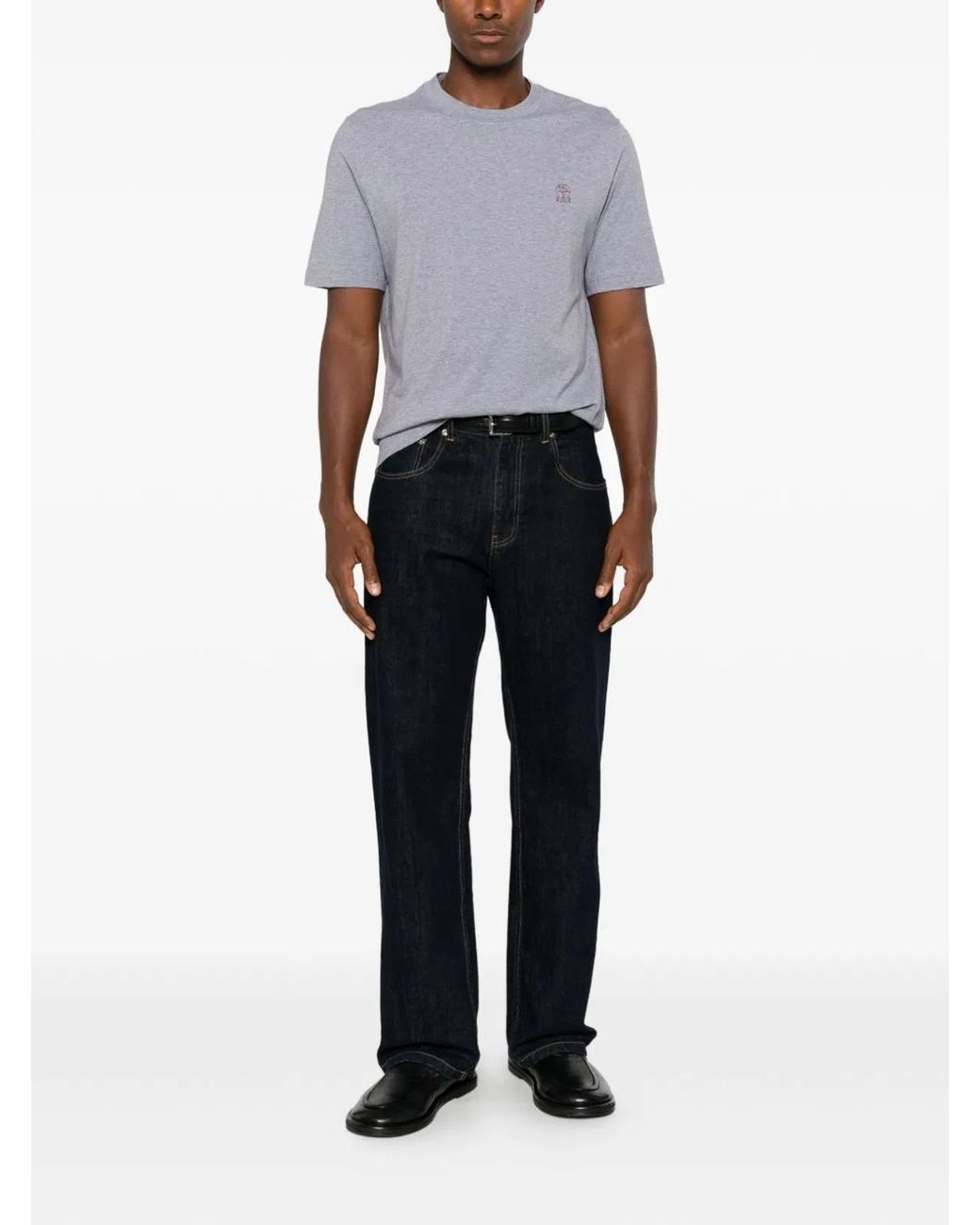 Brunello Cucinelli Gray Cotton Crew-Neck T-Shirt Featuring A Minimalist Printed Chest Logo for men