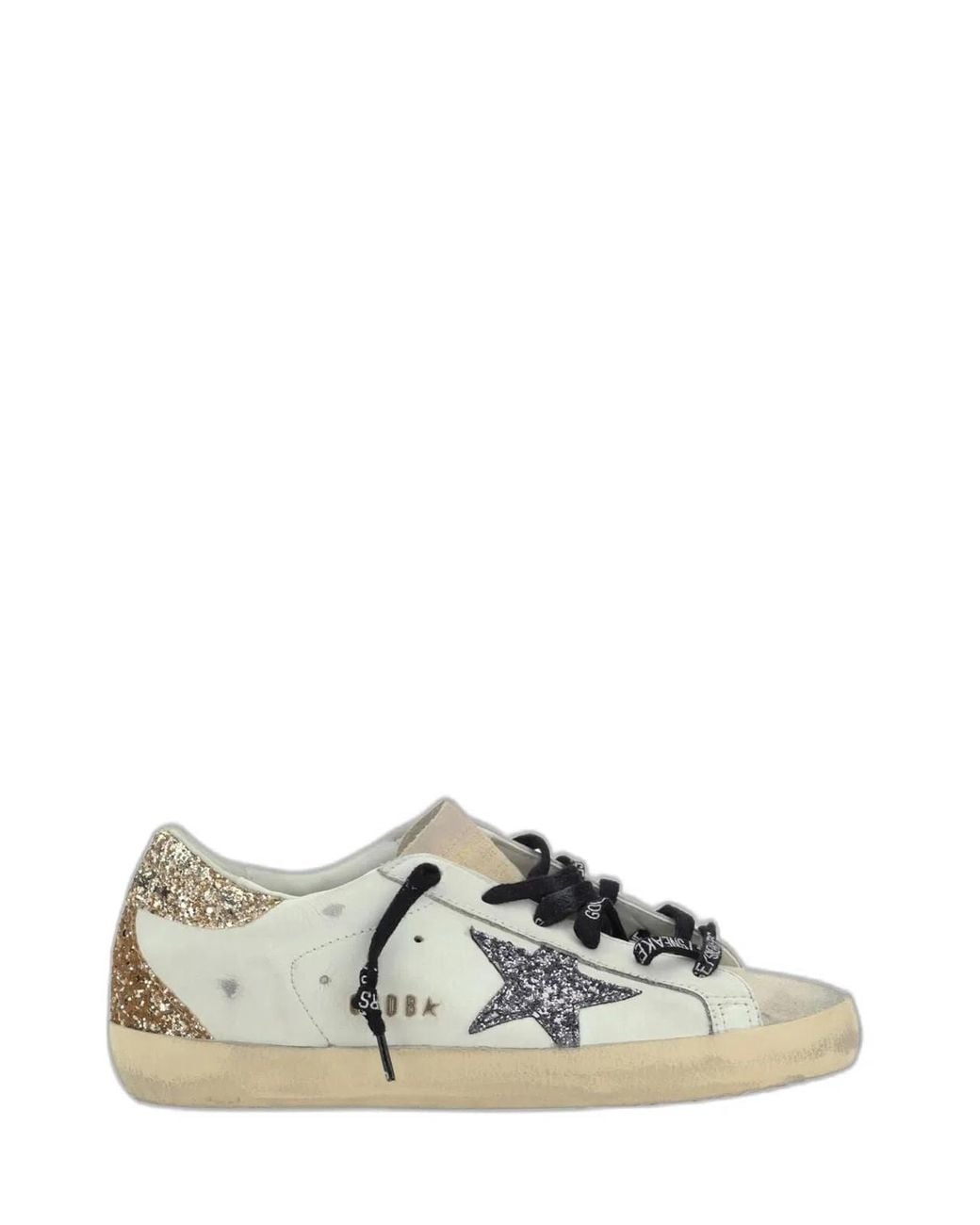 Golden Goose Deluxe Brand Black Super-Star Leather Upper Glitter St