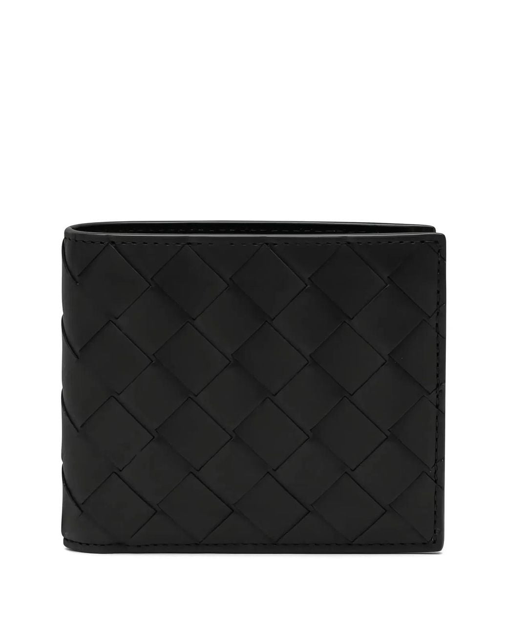 Bottega Veneta Black Woven Leather Bi-Fold Wallet for men