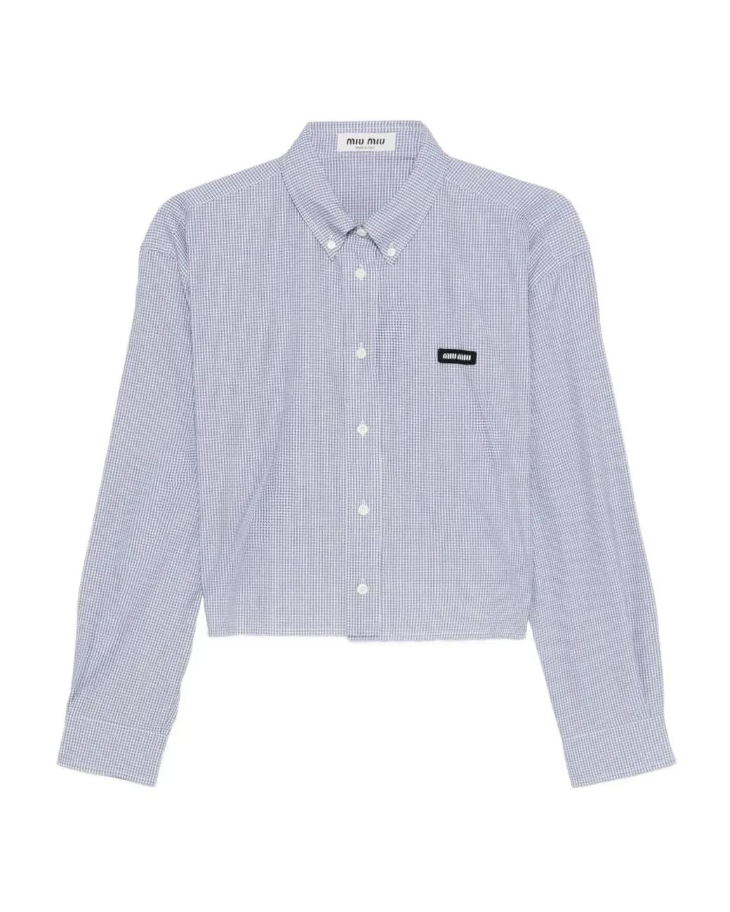 Miu Miu Blue Check Pattern Cropped Poplin Shirt