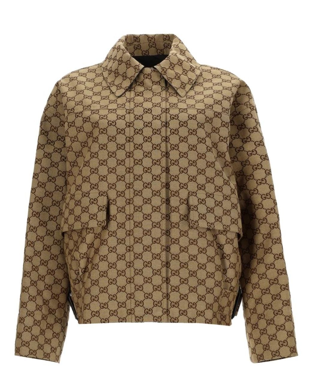 Gucci Brown Jacket With Gg Motif, Cotton Coat