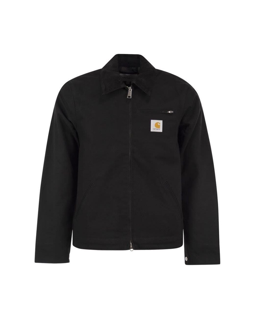 Carhartt Black Cotton Canvas Jacket With Padding And Corduroy Collar