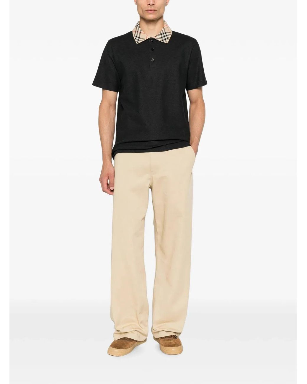 Burberry Black Check-Collar Cotton Polo Shirt for men