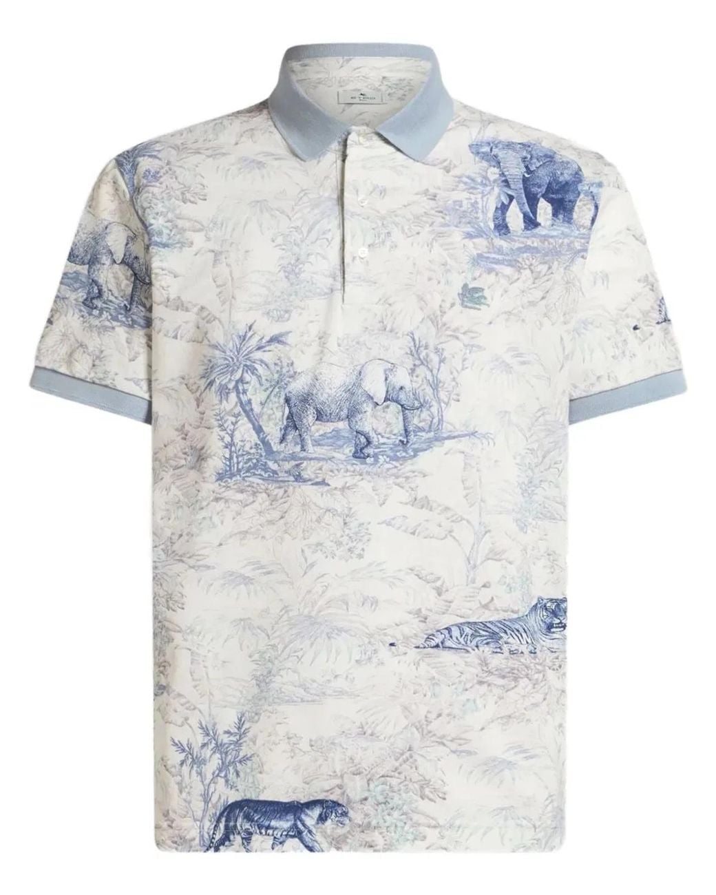Etro Blue Safari Print Polo Shirt for men