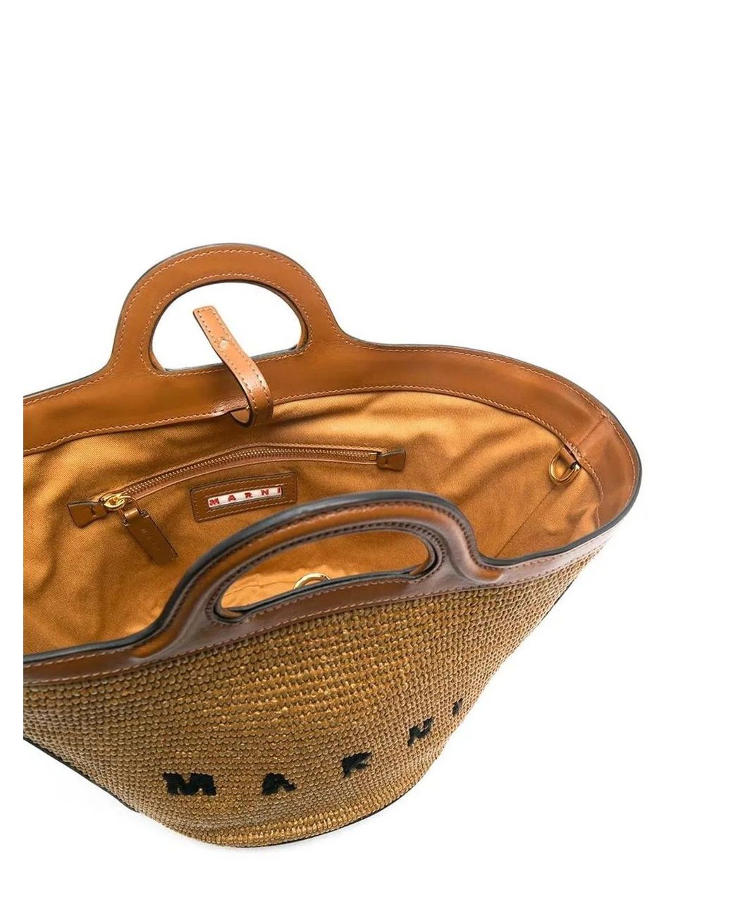 Marni Brown Two-Tone Leather And Raffia Small Tropicalia Summer Handbag