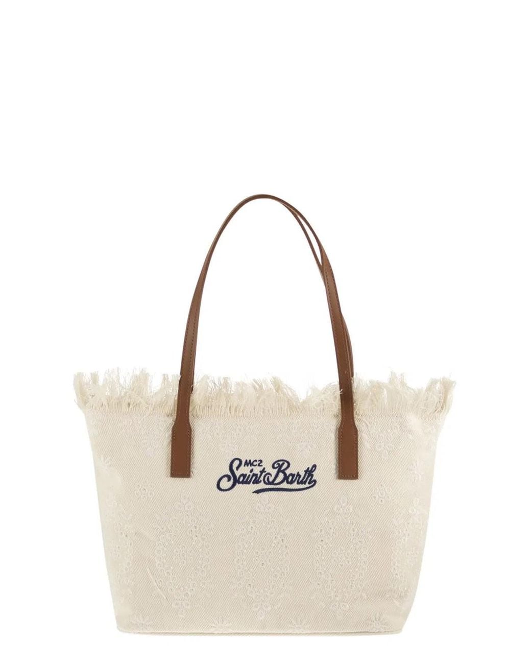 Mc2 Saint Barth Natural City Sangallo Shopper Bag With Embroidered Logo
