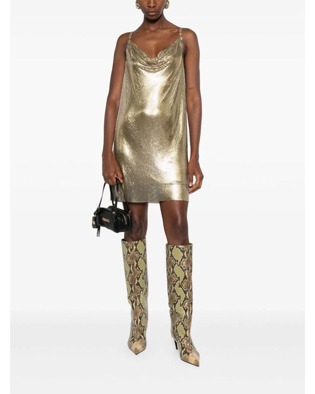 Versace Metallic Metal Knit Mini Dress