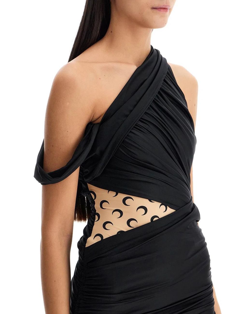 MARINE SERRE Black Stretch Nylon Dress