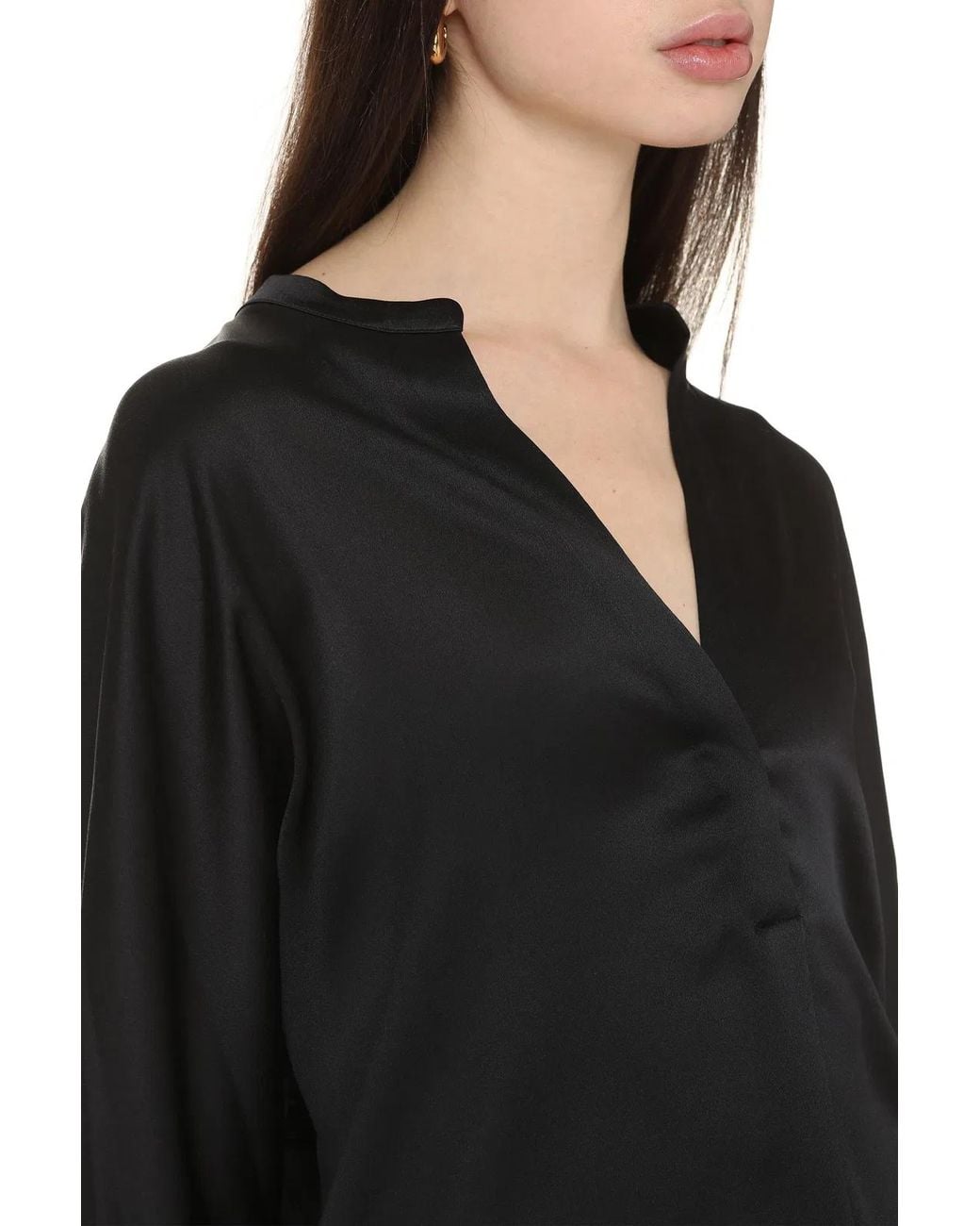 Vince Black Silk Blouse With Buttoned Cuffs Blouses