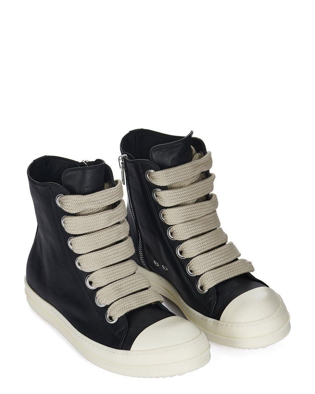 Rick Owens Black Jumbolace Leather Sneakers