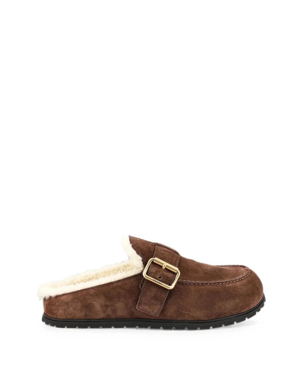 Prada Brown Suede Shearling Mules