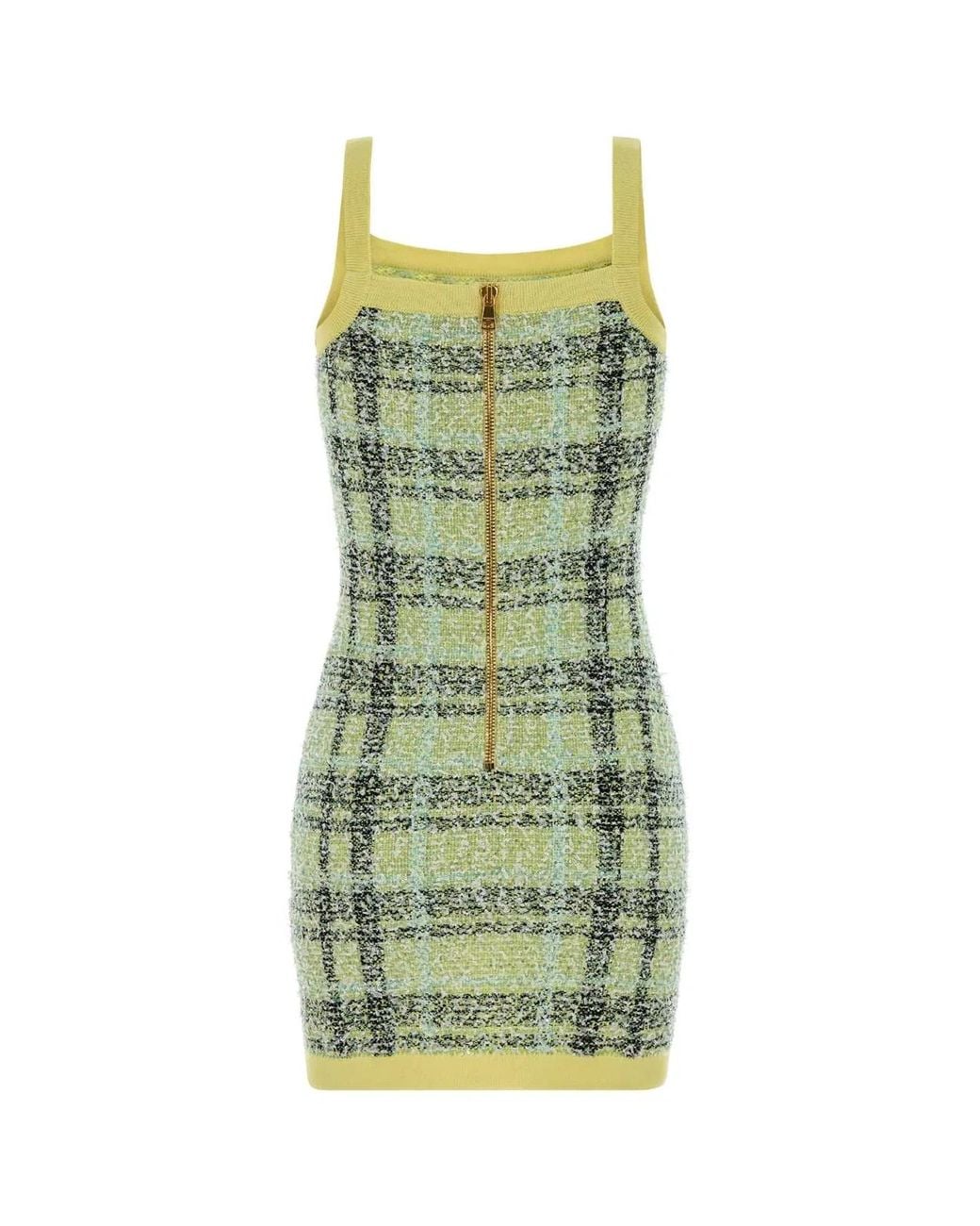 Balmain Green Embroidered Tweed Dress