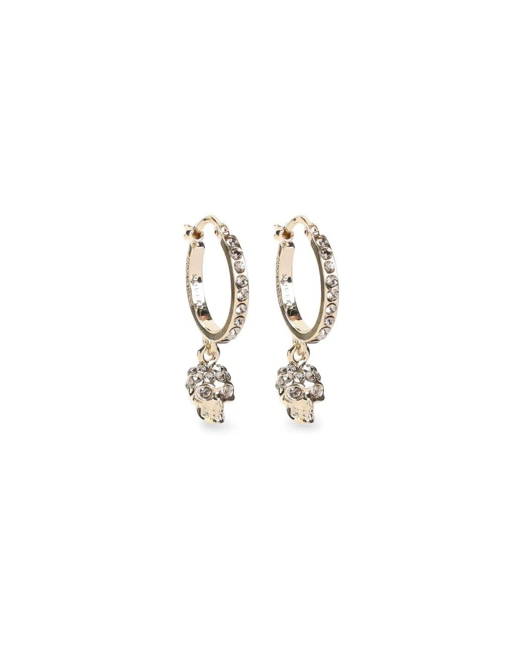 McQueen Metallic Tone Crystal Skull Earrings