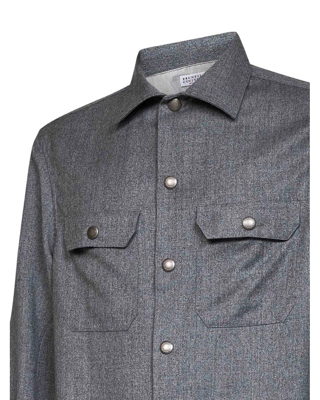 Brunello Cucinelli Gray Virgin Wool Shirt for men