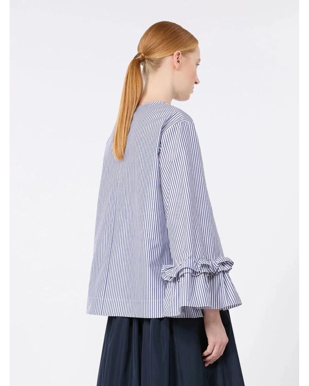 Max Mara Blue Poplin Blouse With Ruffles And Flounces