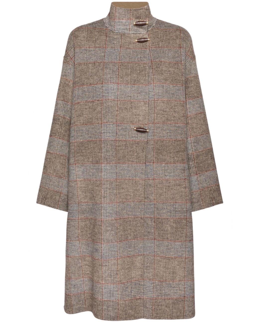 Elena Miro Natural Loose Boxy High Collar Toggle Wool-Blend Coat