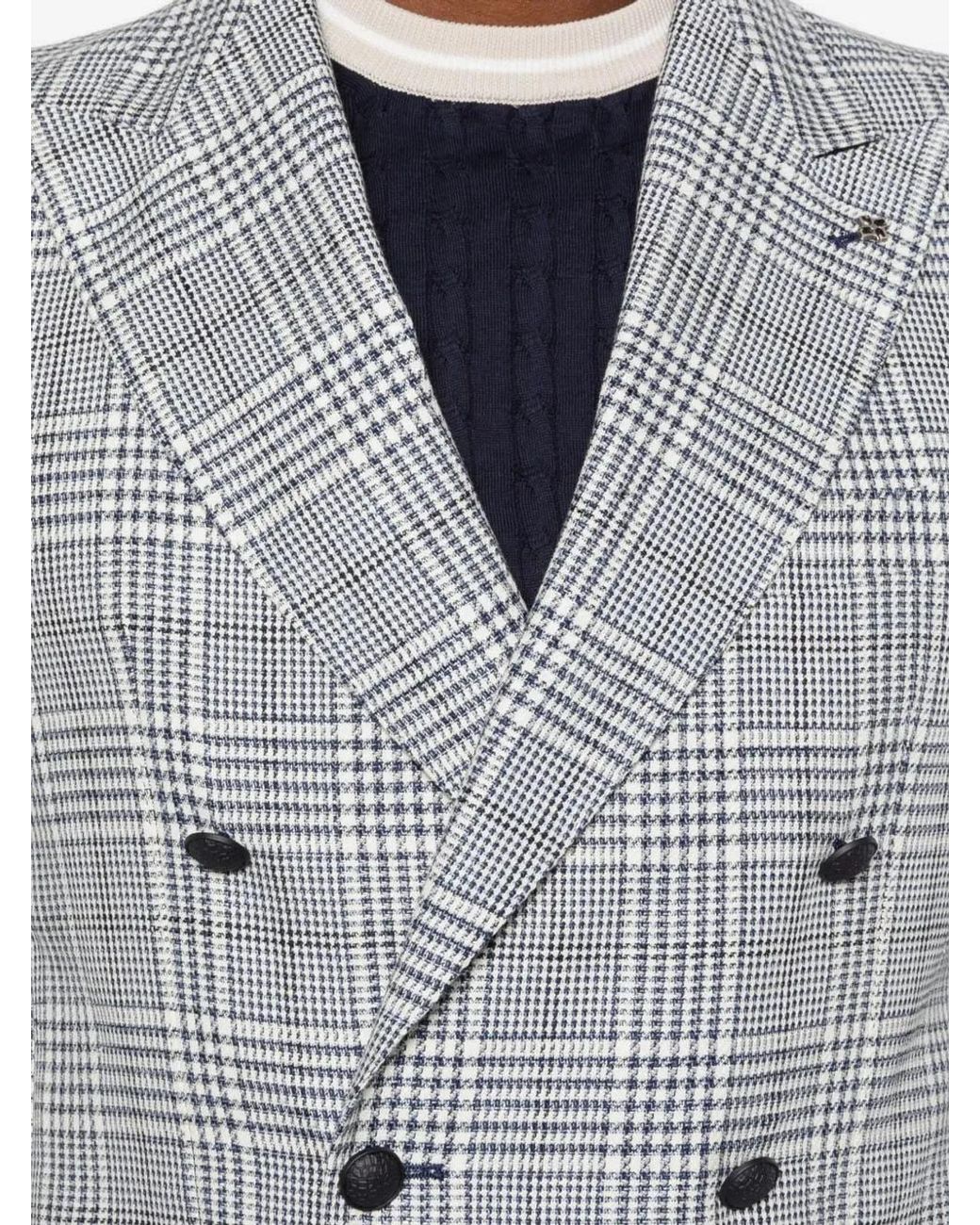 Tagliatore Gray Double-Breasted Plaid Blazer for men