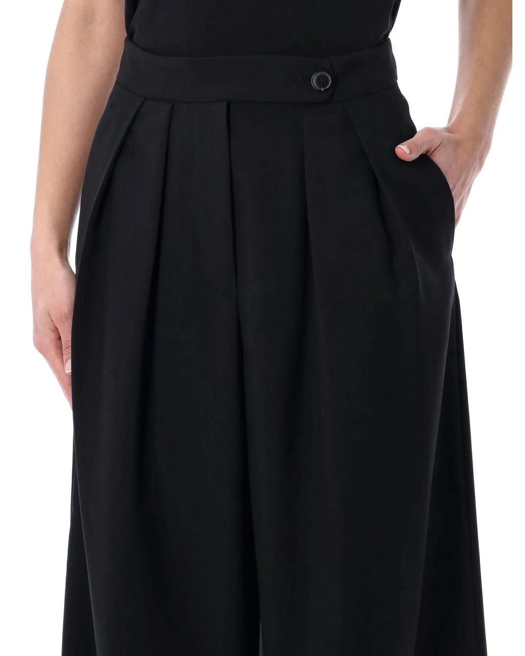 Dries Van Noten Black Wide Pleated Wool Pants