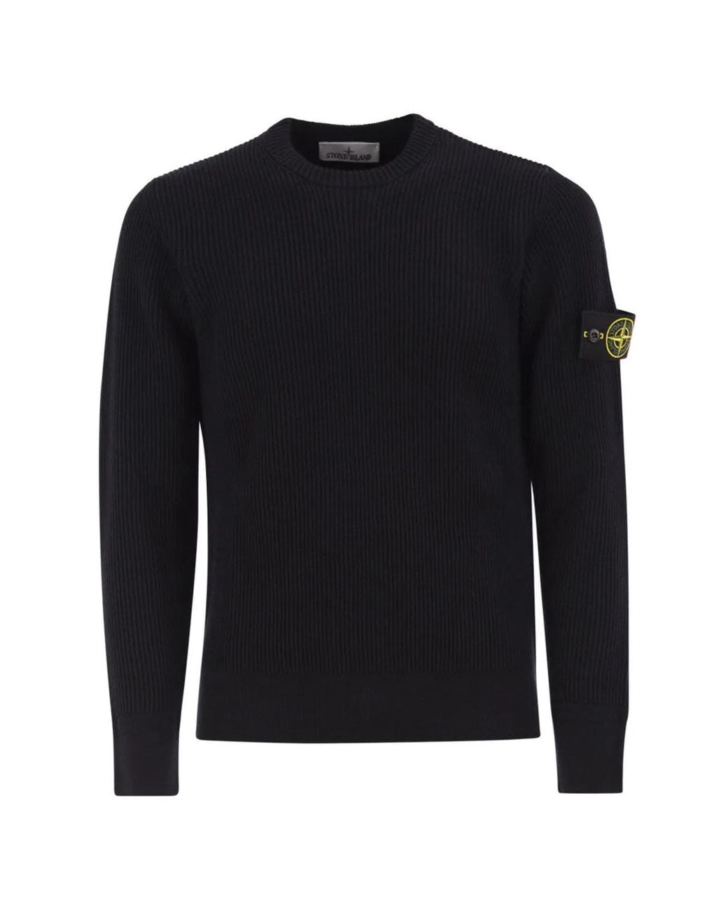 Stone Island Black Crew-Neck Jumper With Ribbed Edges for men