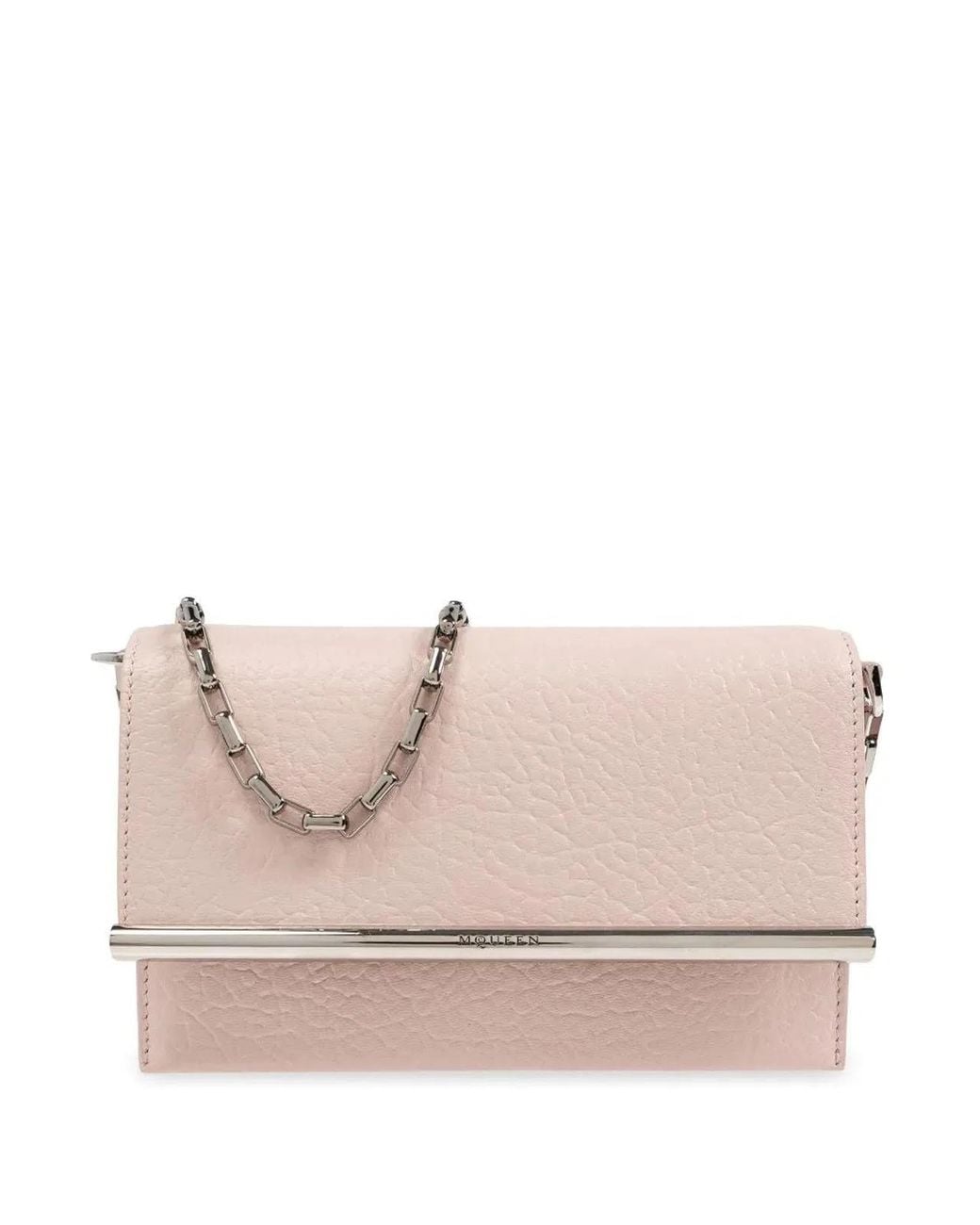 McQueen Pink Leather Mini Cross-Bar Clutch
