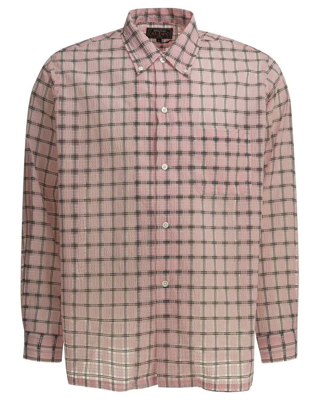 Beams Plus Brown Open Db Nylon Airy Plaid Nylon Casual Shirt for men
