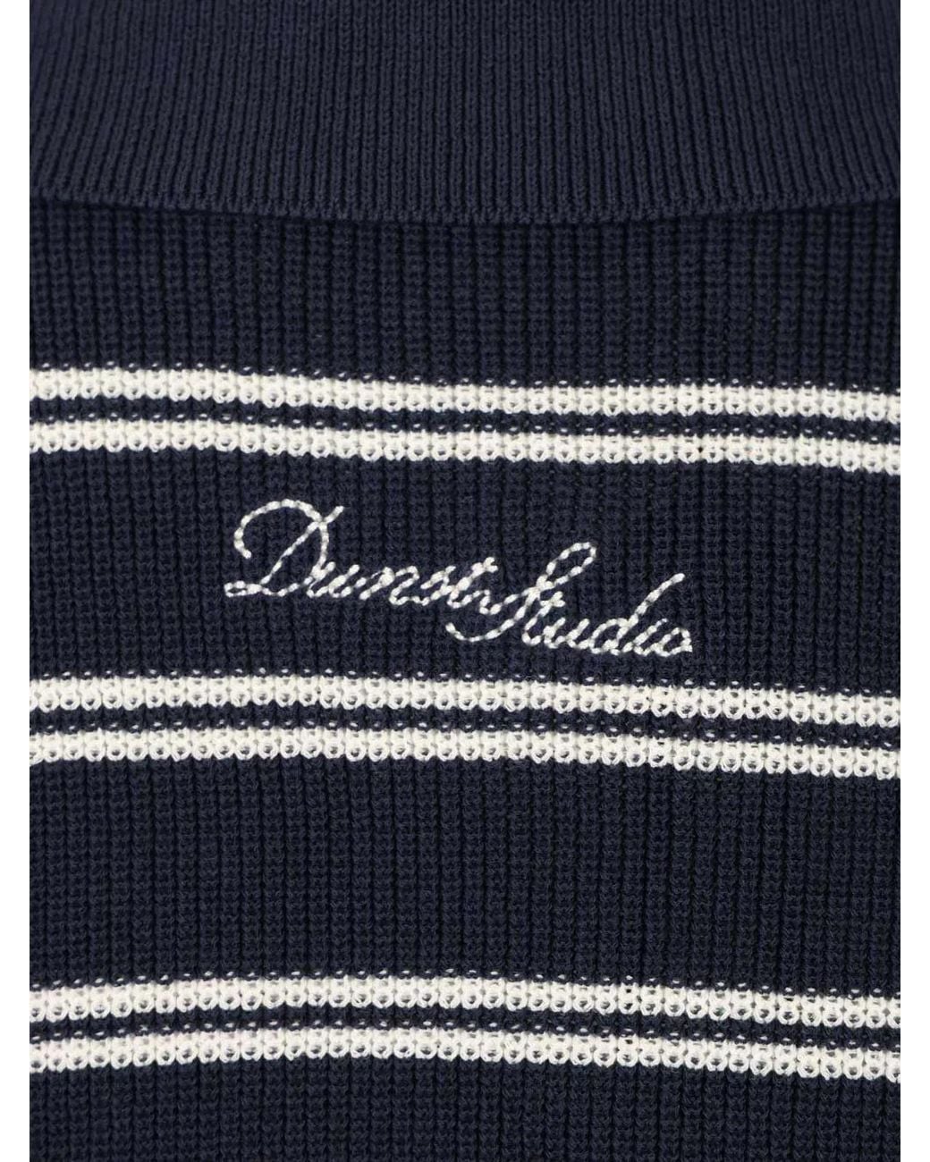 DUNST Blue Cotton Blend Striped Polo Shirt