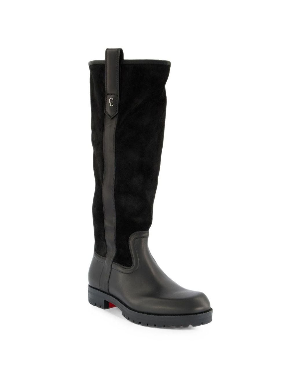Christian Louboutin Black Slouch Calf Leather Biker Boots With Lug Sole for men