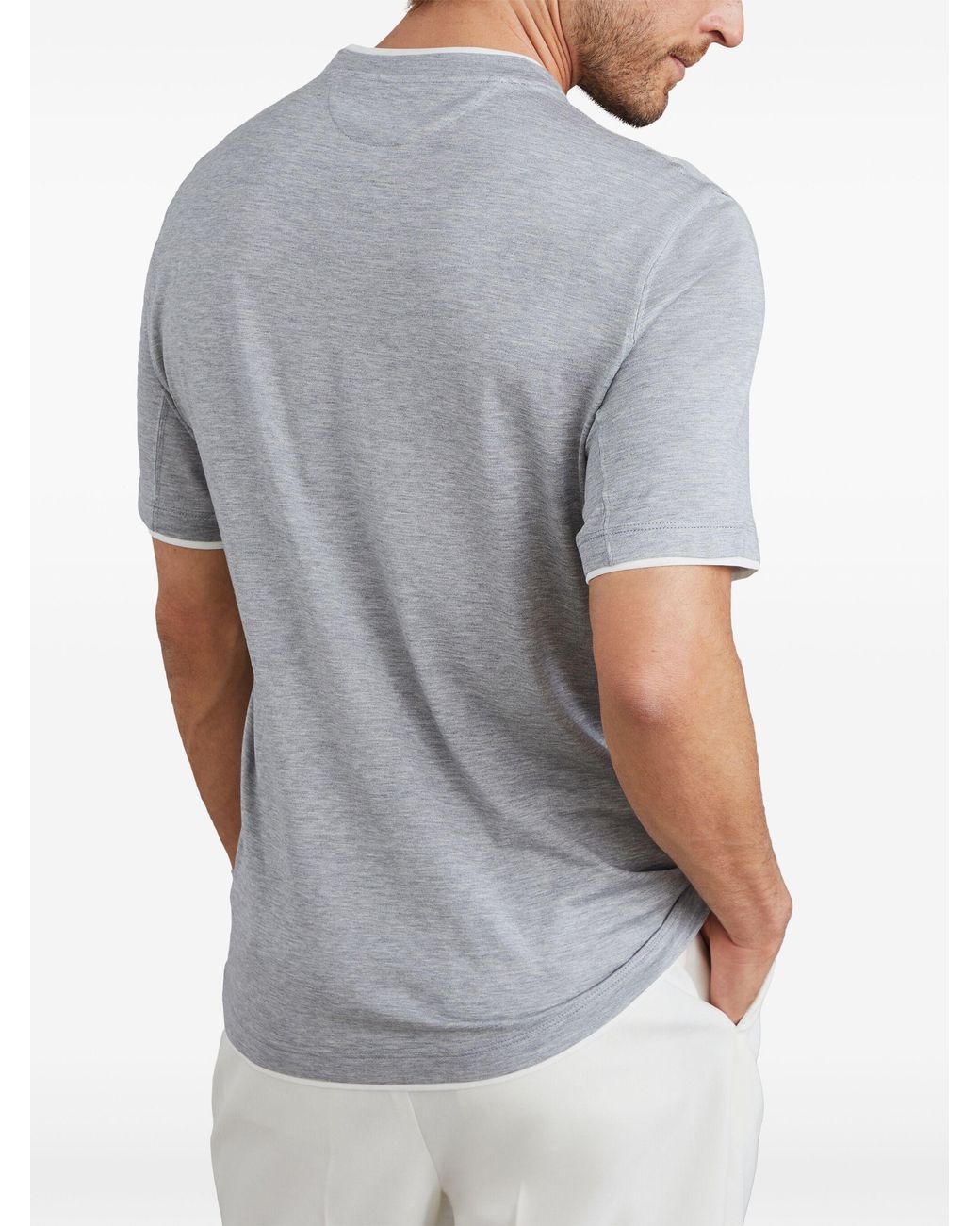 Brunello Cucinelli Gray Silk And Cotton Lightweight Jersey Crew-Neck T-Shirt With Faux-Layering for men