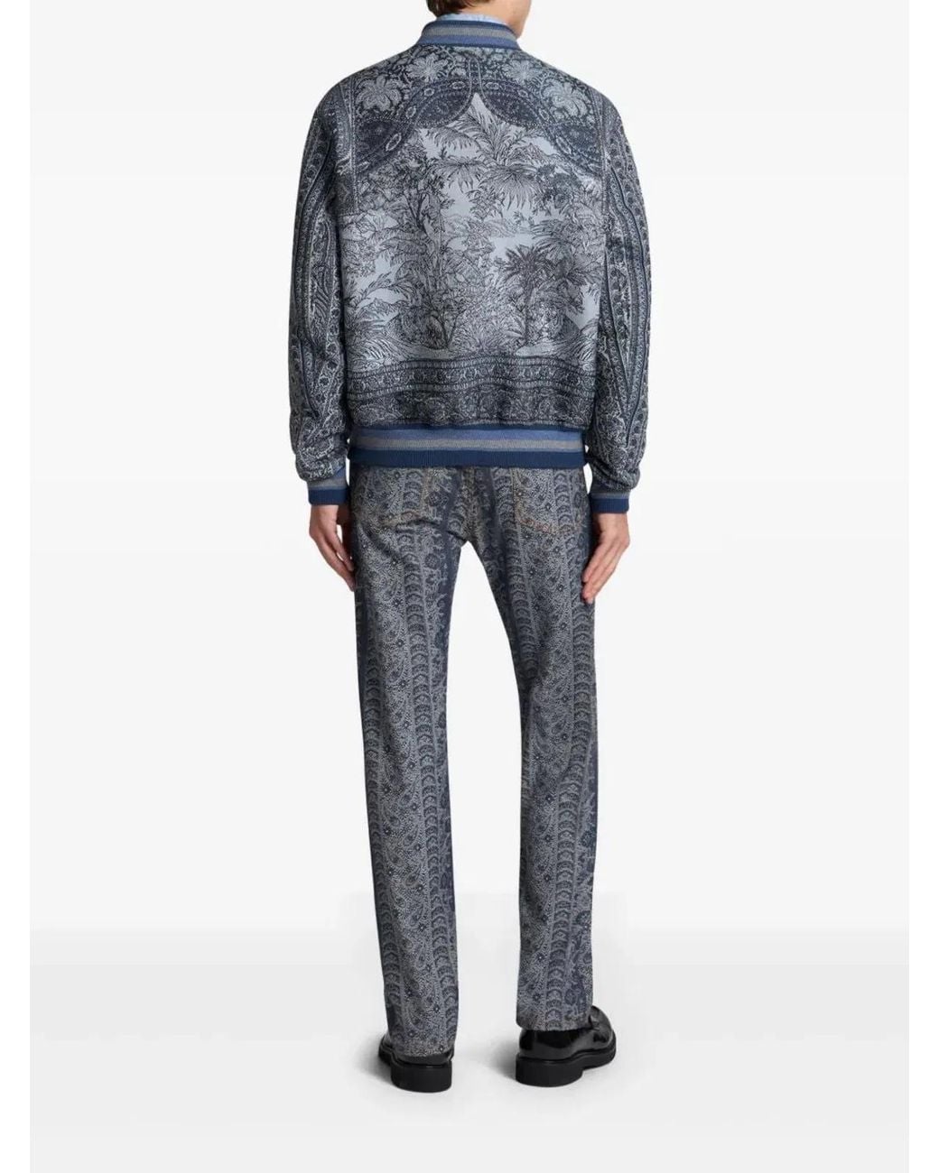Etro Blue Floral Jacquard Bomber Jacket for men