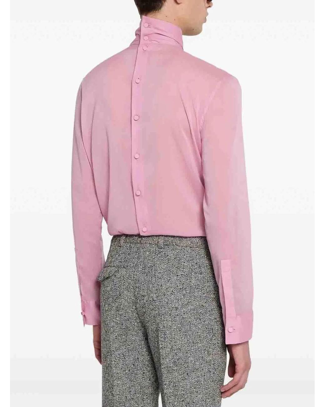 Gucci Pink Silk Stretch Chiffon High Neck for men