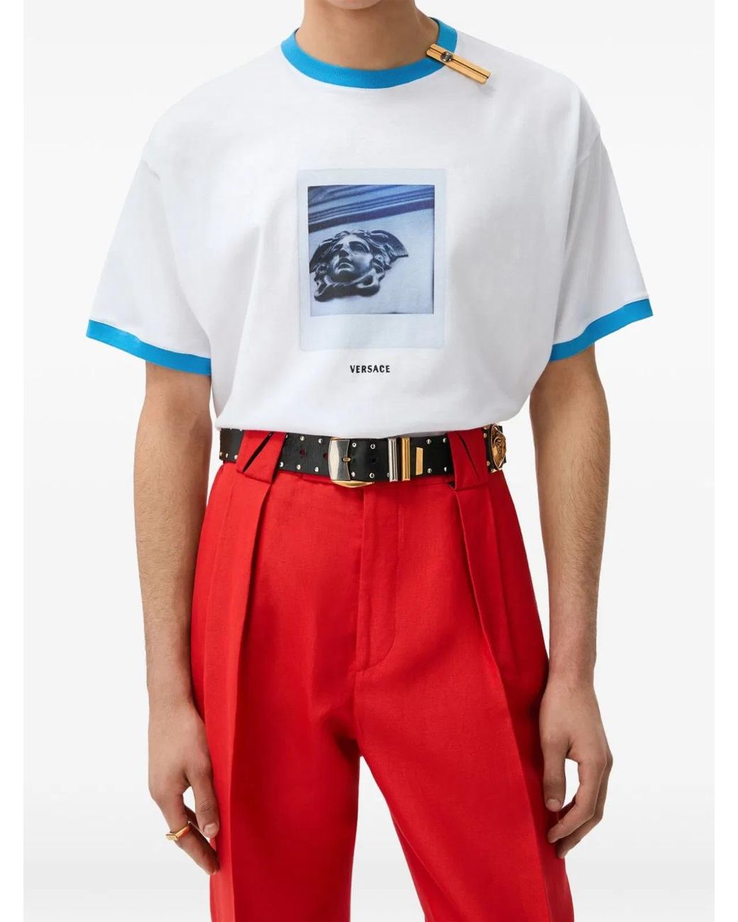 Versace Blue Regular-Fit Cotton Jersey T-Shirt With Print for men