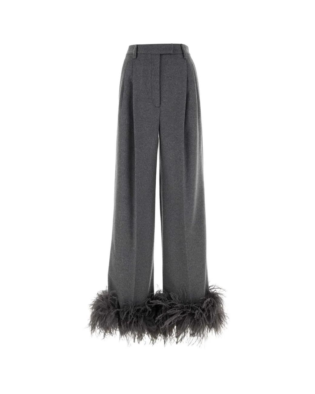 Prada Gray Cashmere Wide-Leg Pant