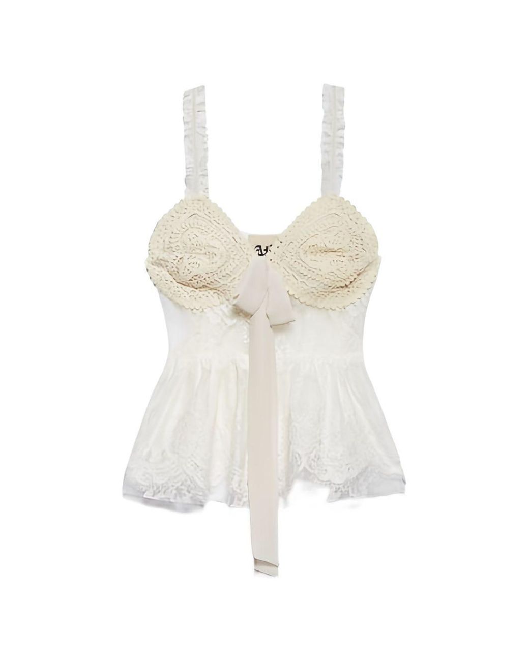 Aniye By White Ribbon Detail Ruffle Trim Lace Top