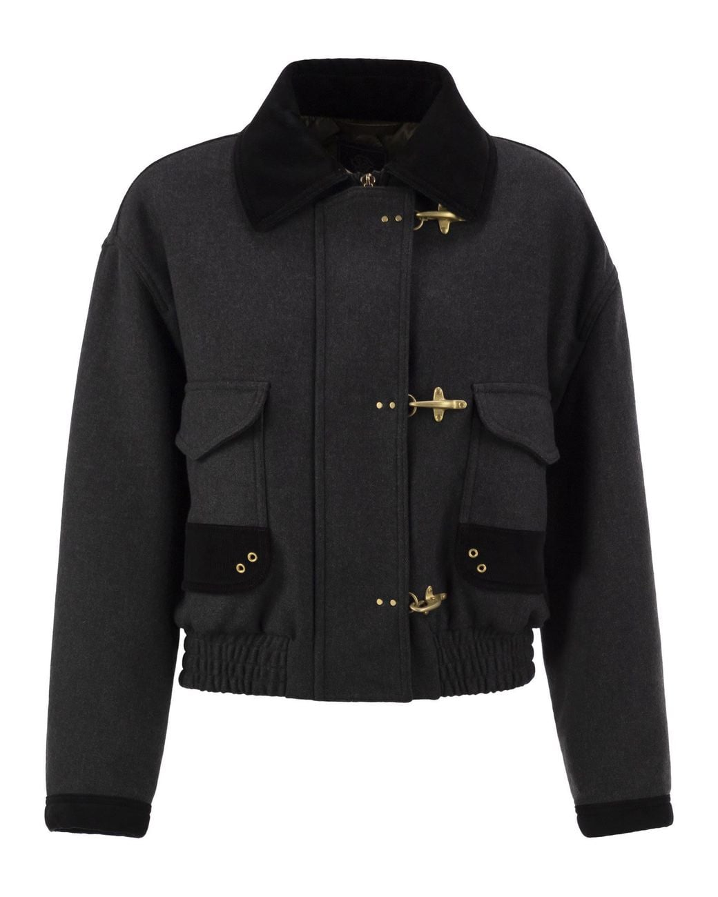 Fay Black Cropped Cotton-Blend Jacket With Hooks