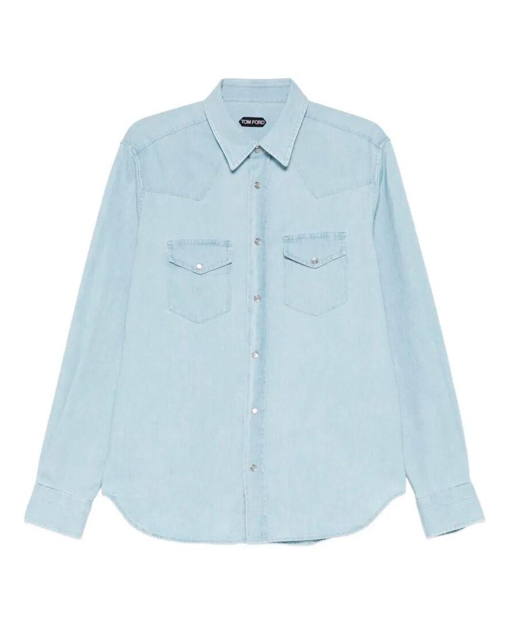 Tom Ford Blue Denim Chambray Western Shirt for men