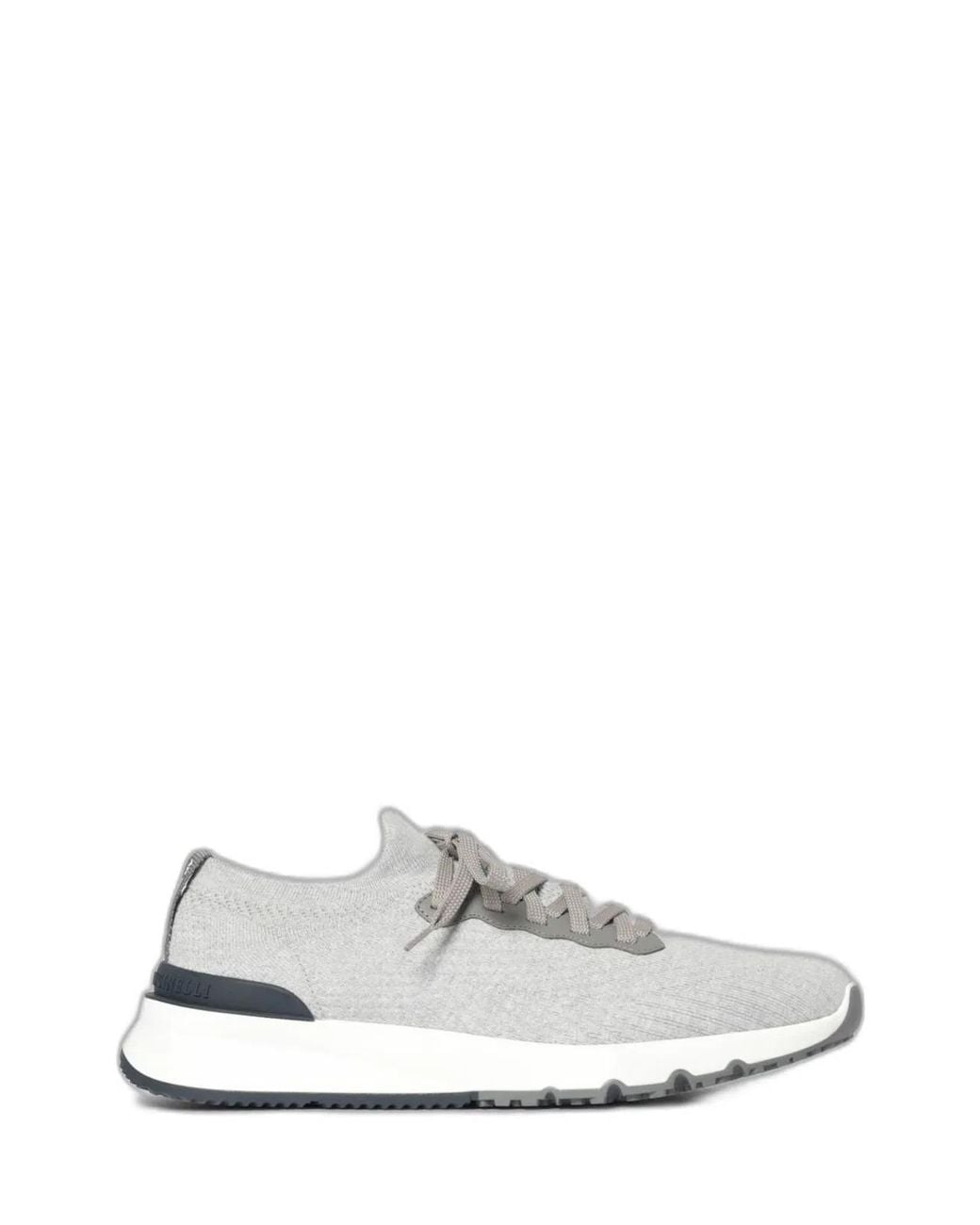 Brunello Cucinelli White Stretch-Knit Sock Sneakers Featuring Leather Trim And A Chunky Rubber Sole for men