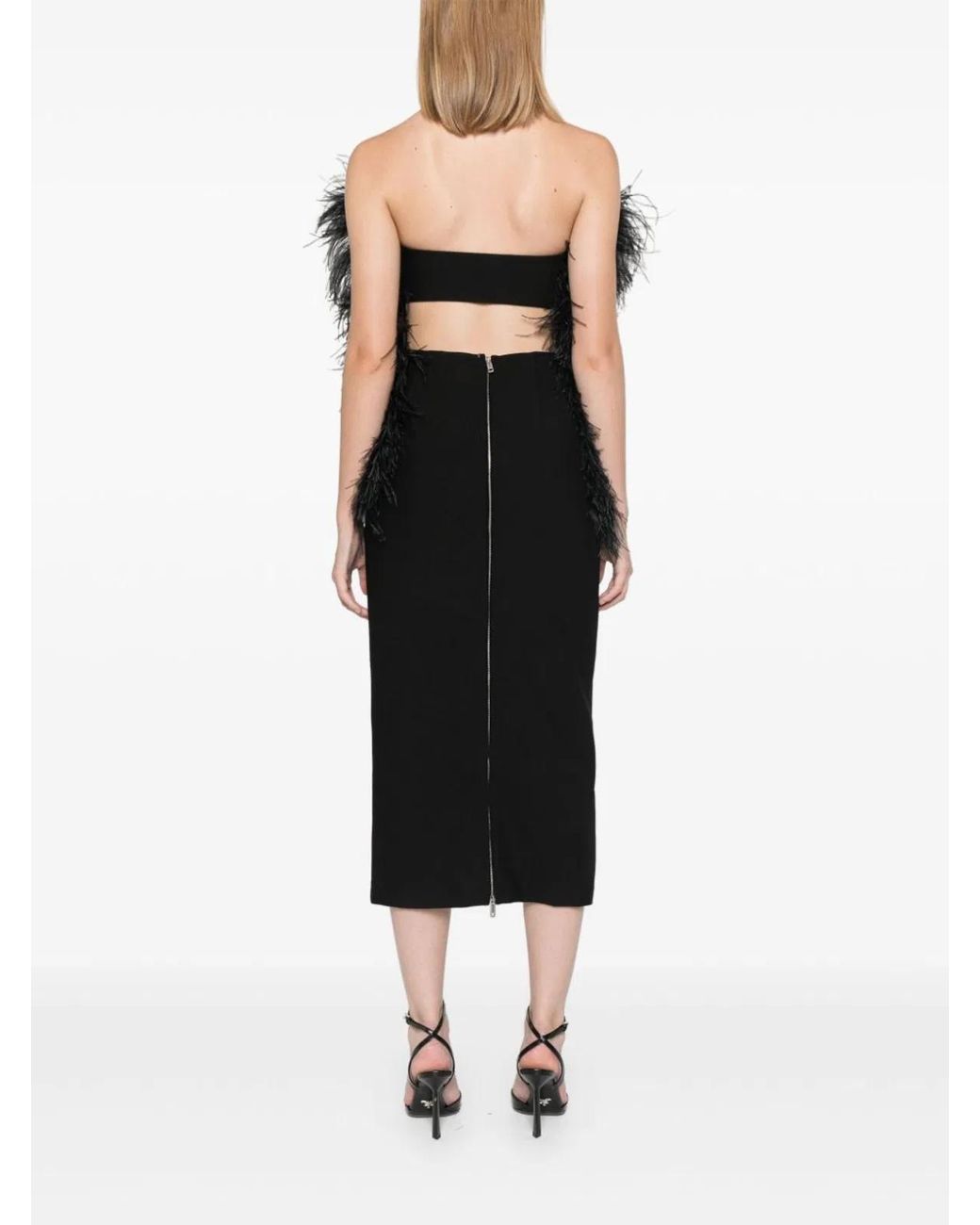 Max Mara Black Interlock Twill Weave Ostrich Feather Dress