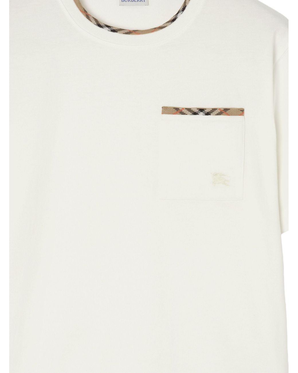 Burberry White Cotton T-Shirt With Check Trims for men