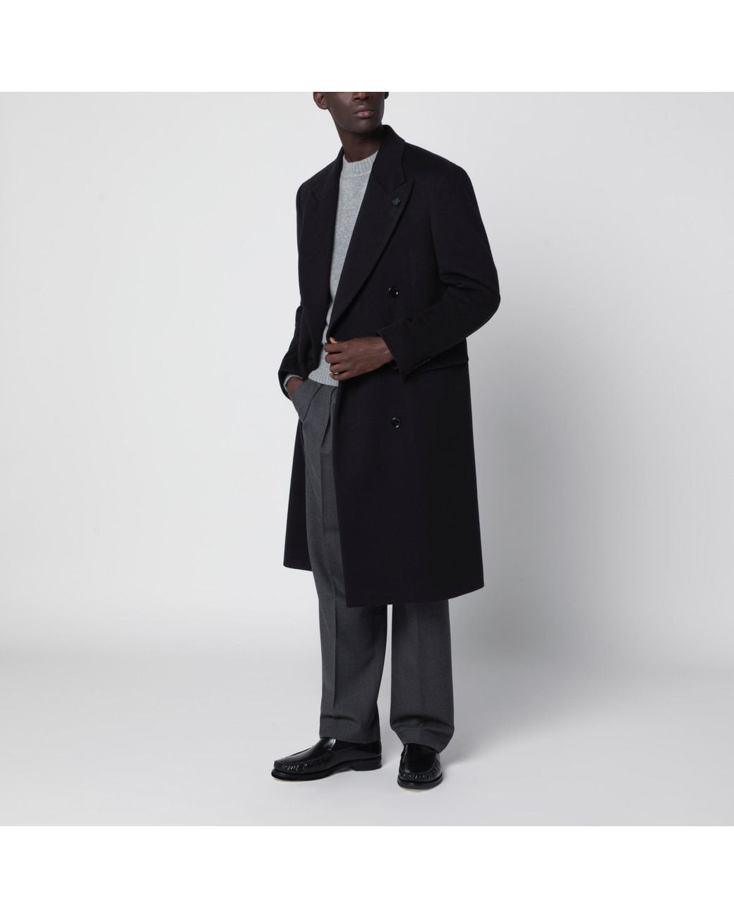 Lardini Black Double-Breasted Coat for men