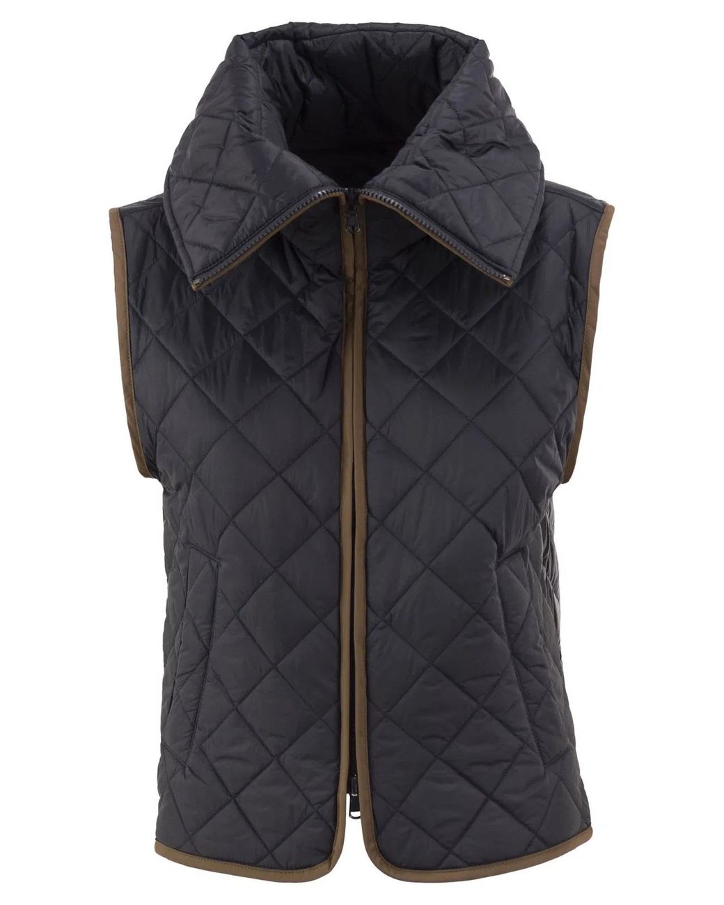 Brunello Cucinelli Blue Wool And Cashmere Hooded Jacket With Detachable Quilted Bib