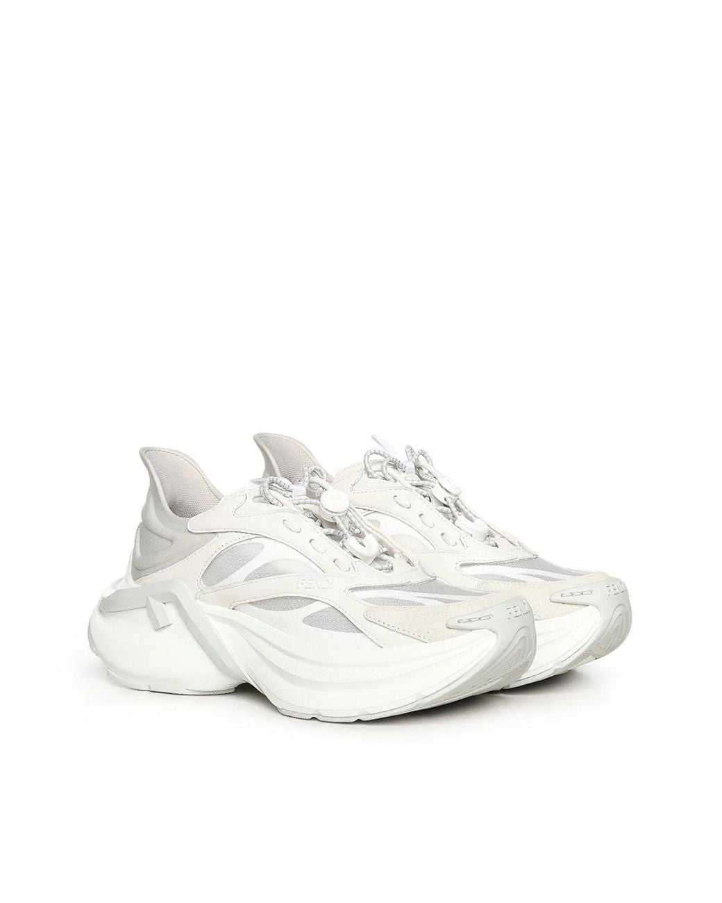 Fendi White F-Light Mesh And Leather Sneaker