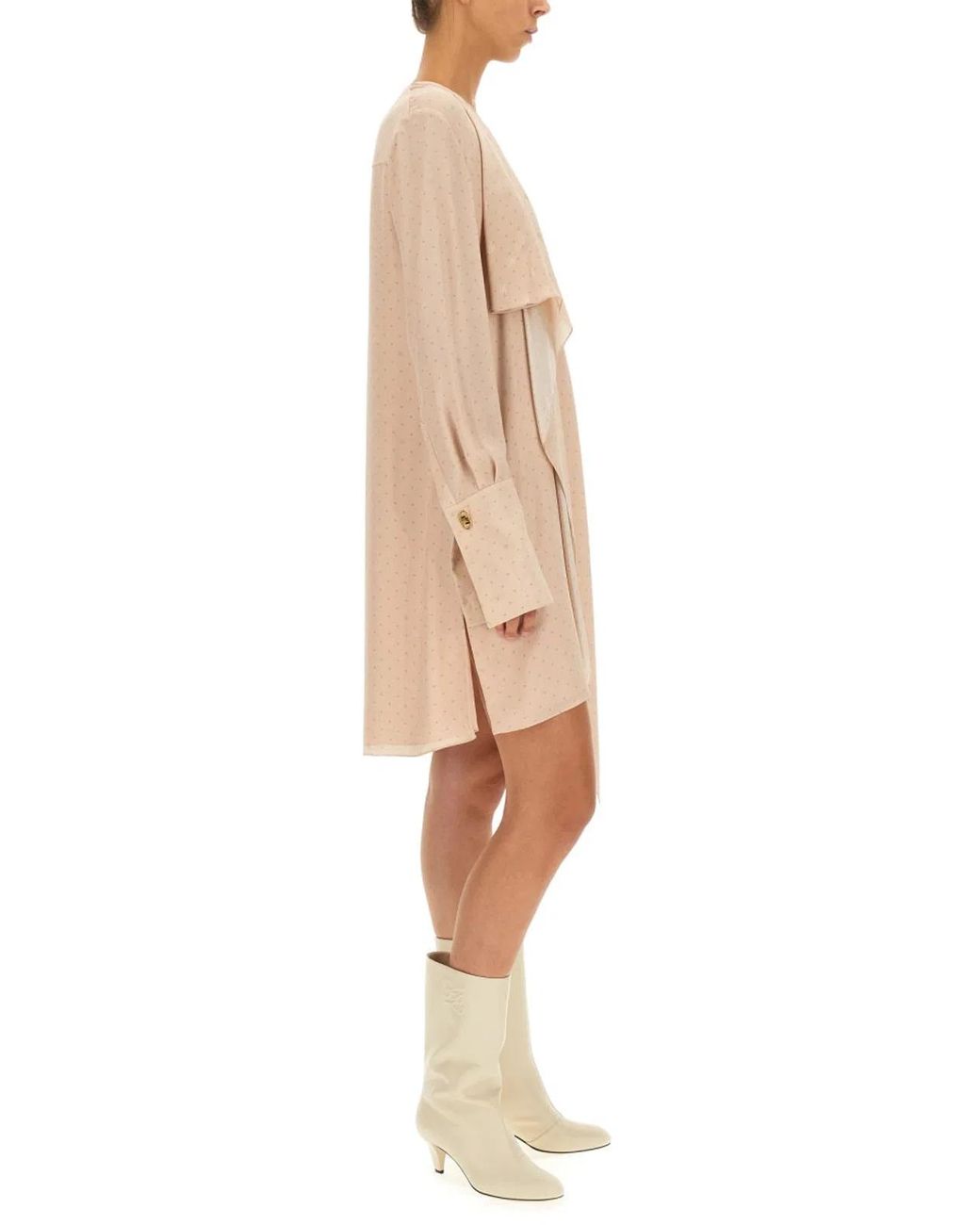 Fendi Natural Fendi Crepe V-Neck Dress