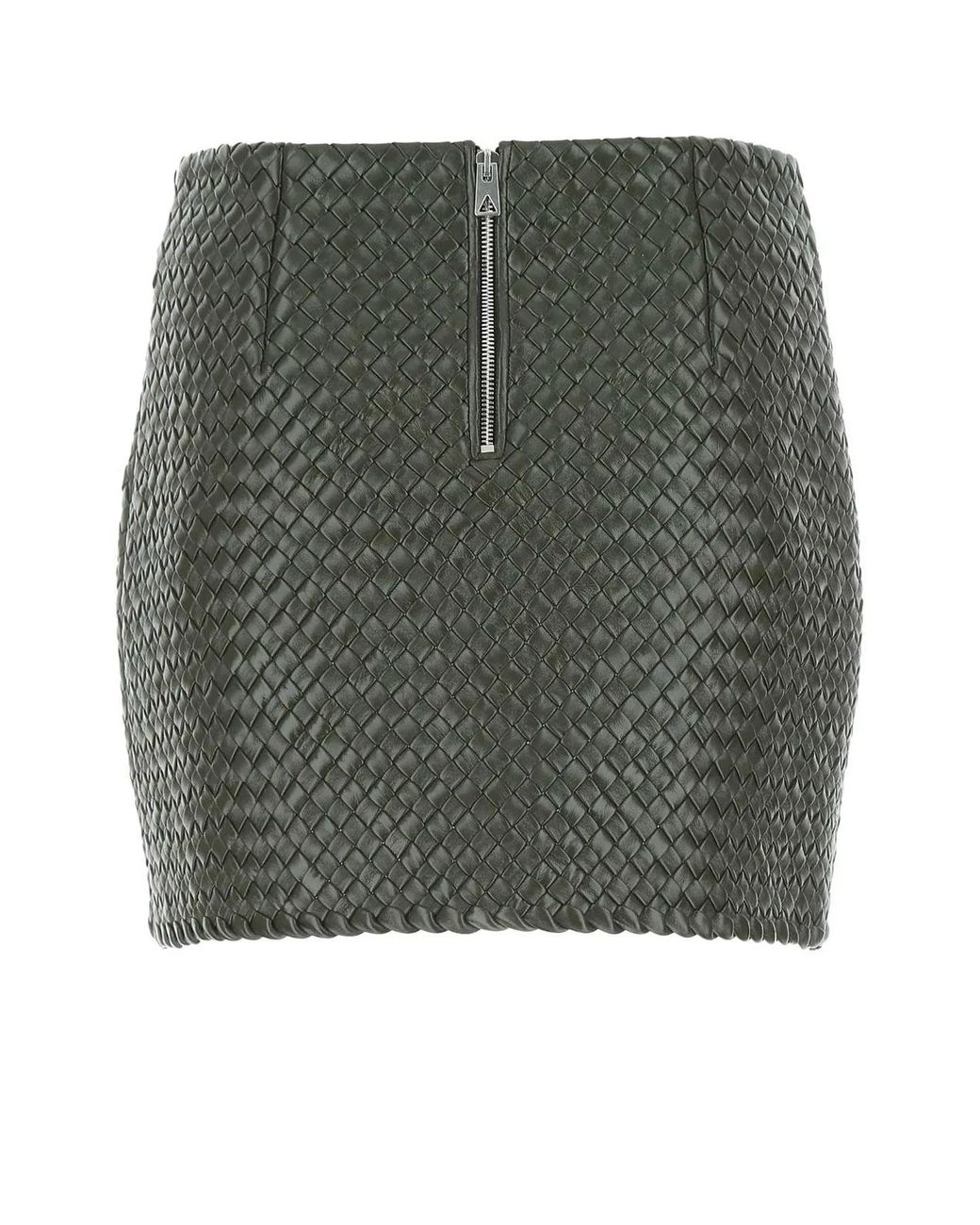 Bottega Veneta Green Interwoven Raffia A-Line Mini Skirt