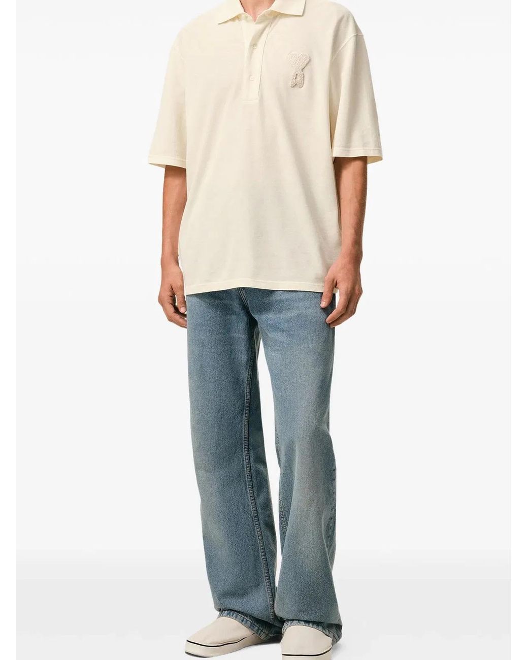AMI Blue Ami De Coeur Crochet Polo for men