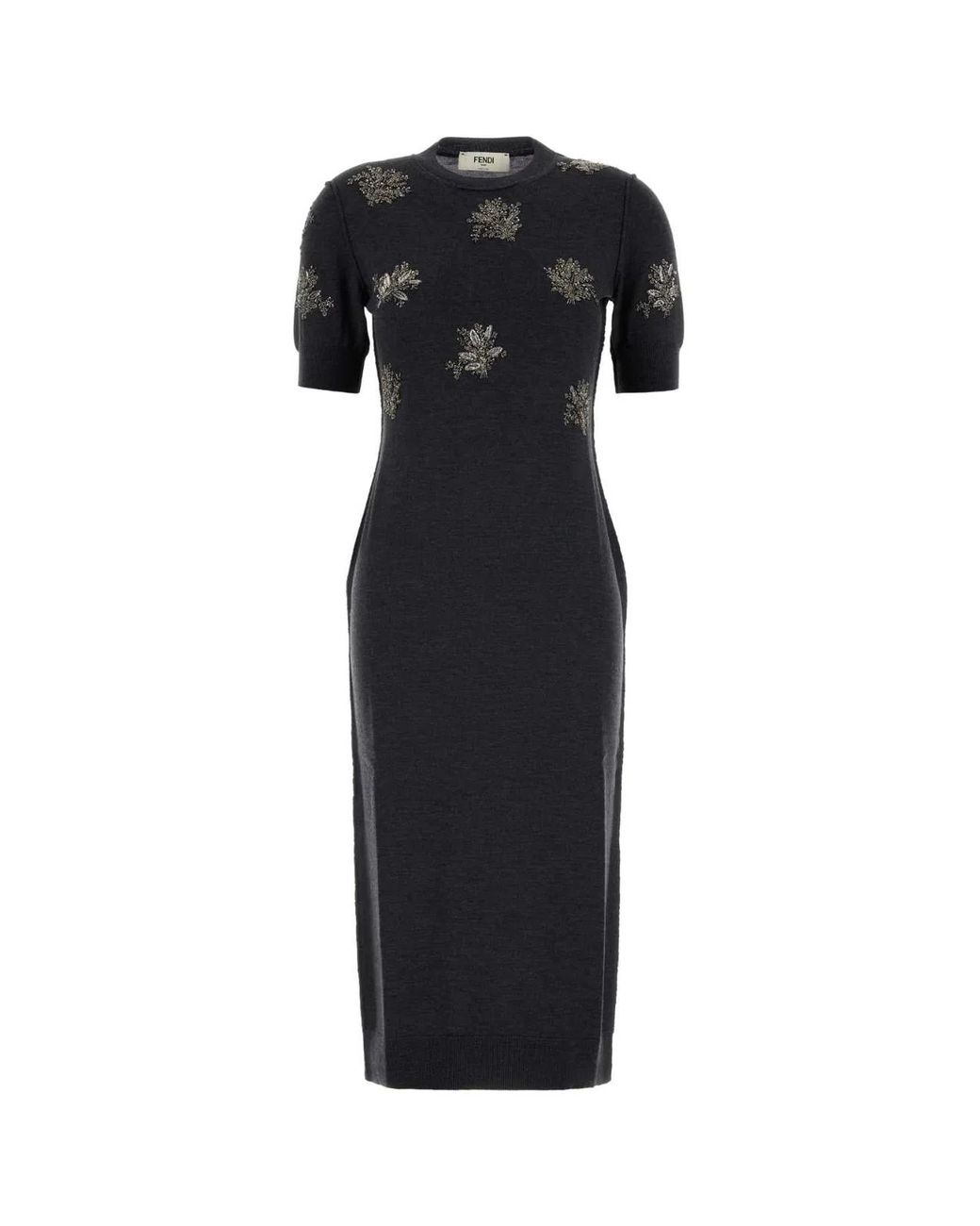 Fendi Black Charcoal Stretch Wool Dress