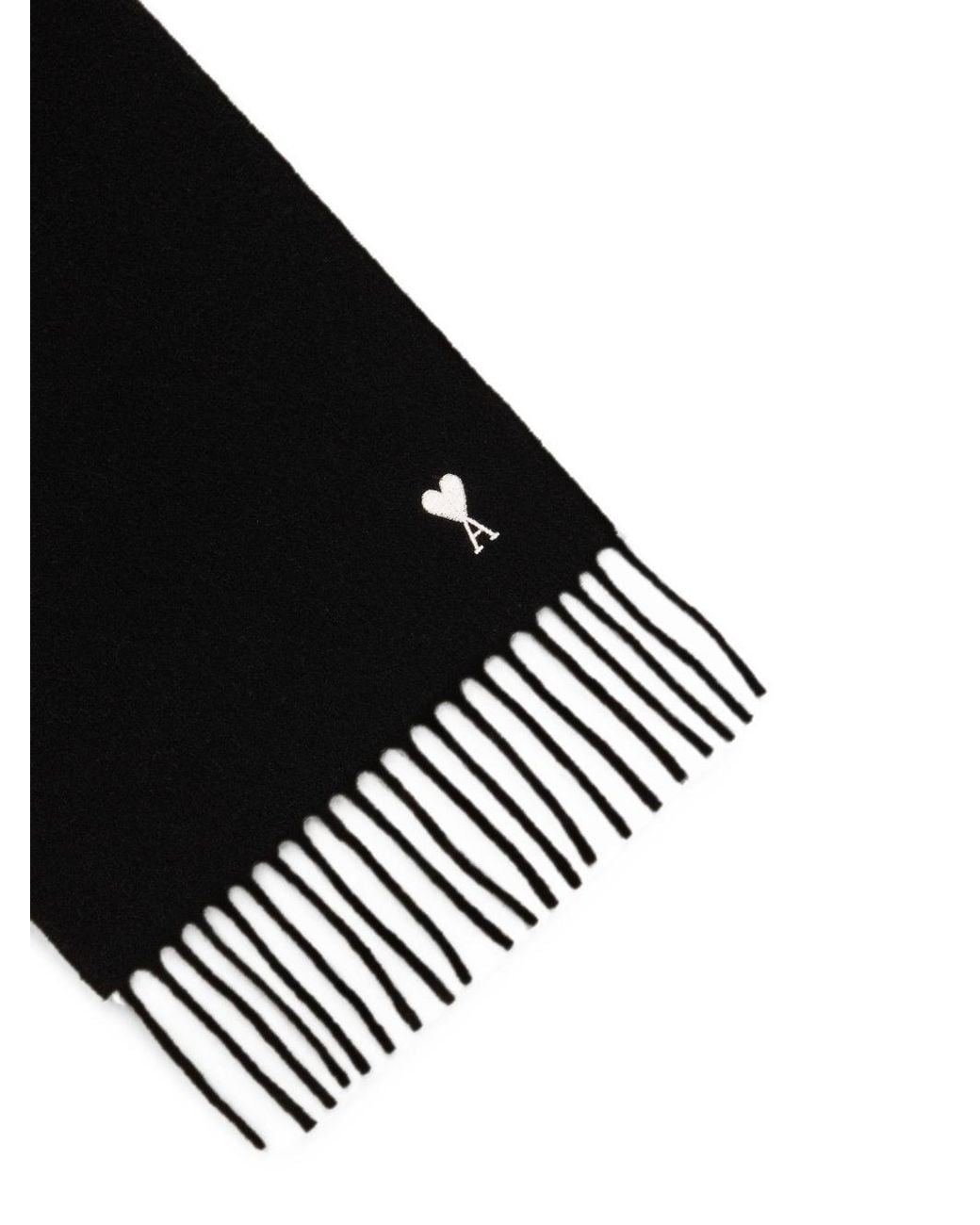 AMI Black Ami De Coeur Embroidered Scarf for men
