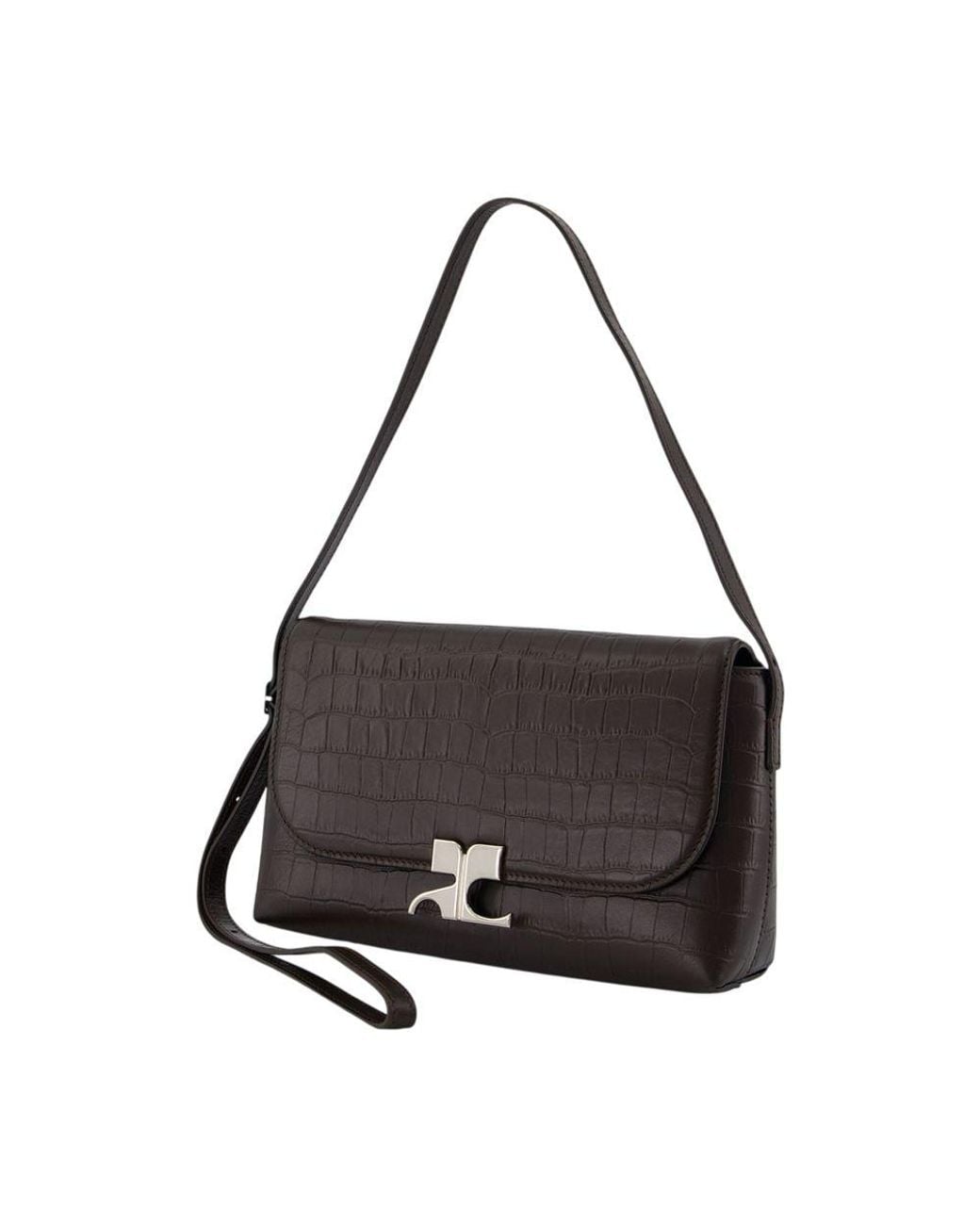 Courreges Black Courregès Croc Icotype Shoulder Bag
